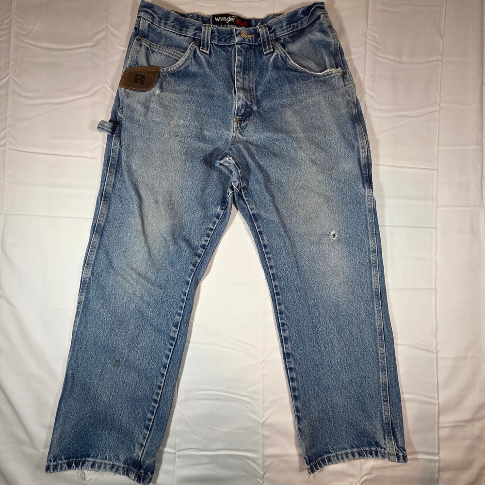Wrangler Riggs Workwear Mens Carpenter Jeans 34x30 Light Wash Distressed